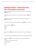BioMedical Statistics - National University -  Wk 1 Exam questions and answers 