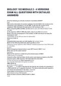 BIOLOGY 102 MODULE 2 - 4 VERSIONS  EXAM ALL QUESTIONS WITH DETAILED  ANSWERS  