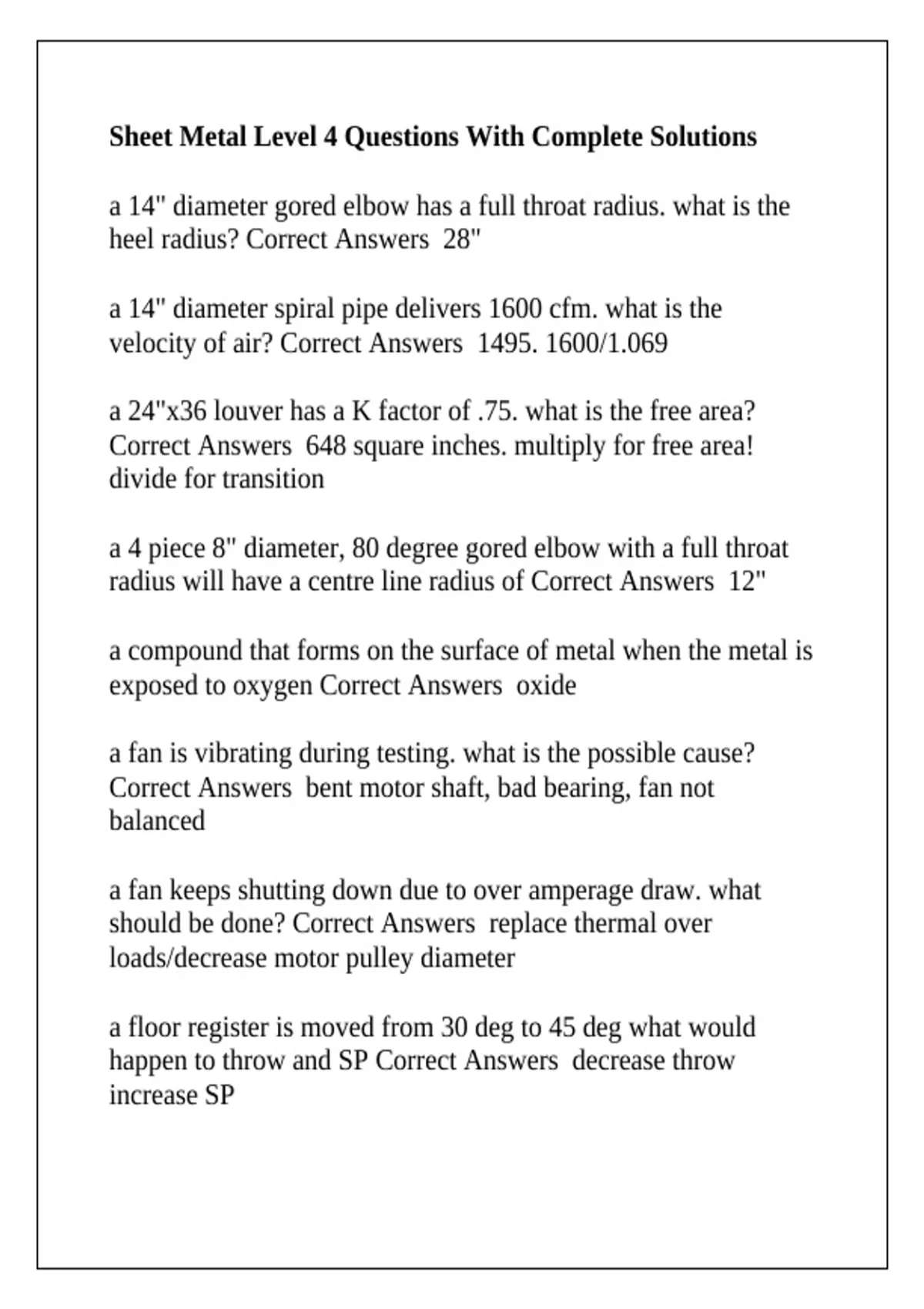 Sheet Metal Math Test Sheet Metal Level 4 Questions With Complete Solutions - Sheet Metal ...
