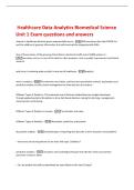 Healthcare Data Analytics Biomedical Science  Unit 1 Exam questions and answers 