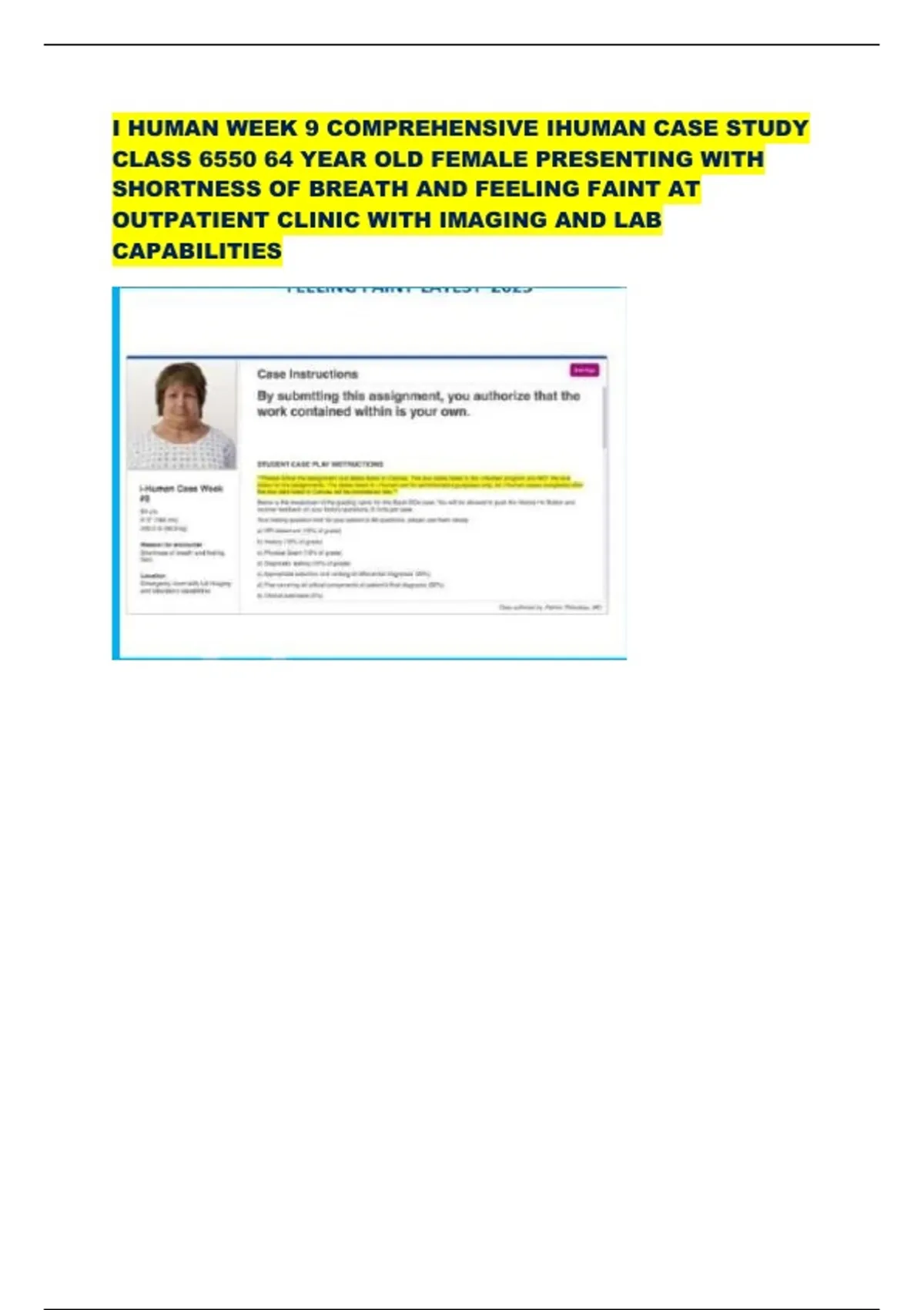 I HUMAN WEEK 9 COMPREHENSIVE IHUMAN CASE STUDY CLASS 6550 64 YEAR OLD ...