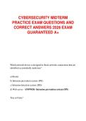 CYBERSECURITY MIDTERM  PRACTICE EXAM QUESTIONS AND  CORRECT ANSWERS 2026 EXAM  GUARANTEED A&plus;