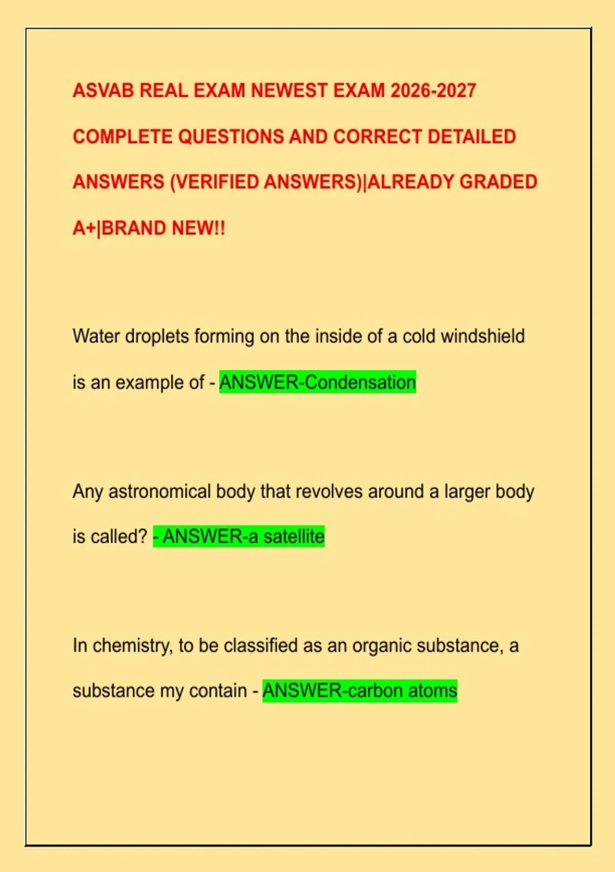 ASVAB REAL EXAM NEWEST EXAM COMPLETE QUESTIONS AND CORRECT DETAILED ...