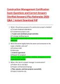 Construction Management Certification  Exam Questions and Correct Answers  &lpar;Verified Answers&rpar; Plus Rationales 2026  Q&A &vert; Instant Download Pdf 