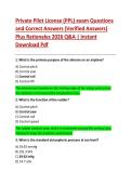 Private Pilot License &lpar;PPL&rpar; exam Questions  and Correct Answers &lpar;Verified Answers&rpar;  Plus Rationales 2026 Q&A &vert; Instant  Download Pdf 