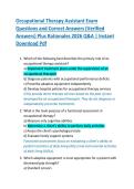 Occupational Therapy Assistant Exam  Questions and Correct Answers &lpar;Verified  Answers&rpar; Plus Rationales 2026 Q&A &vert; Instant  Download Pdf