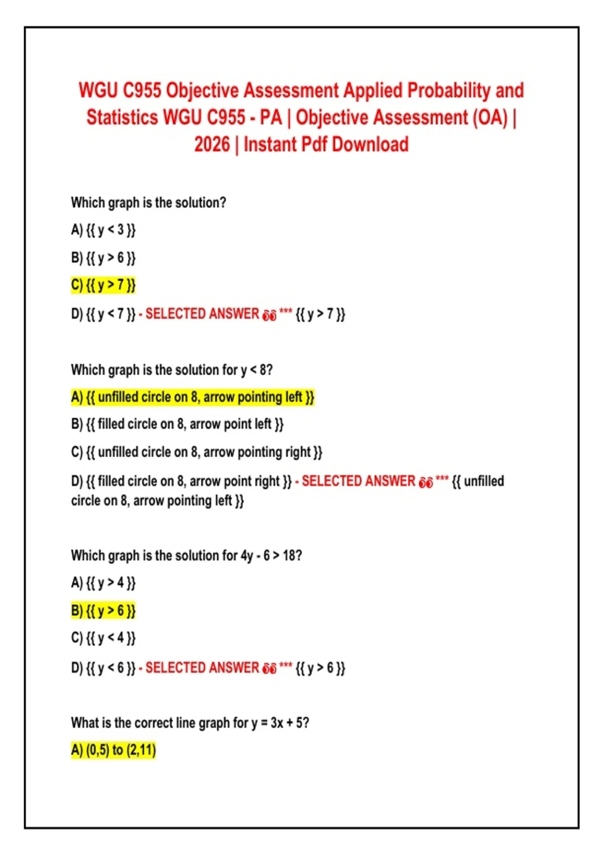WGU C955 Objective Assessment Applied Probability and Statistics WGU ...