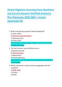 Dental Hygienist Licensing Exam Questions  and Correct Answers &lpar;Verified Answers&rpar;  Plus Rationales 2026 Q&A &vert; Instant  Download Pdf  