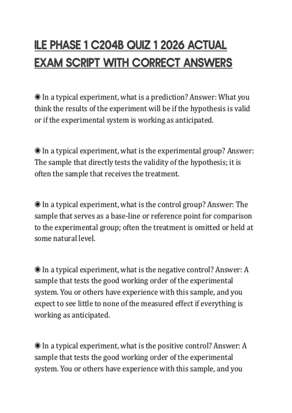 ILE PHASE 1 C204B QUIZ 1 2026 ACTUAL EXAM SCRIPT WITH CORRECT ANSWERS ...