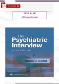 The Psychiatric Interview &lpar;5th Edition&comma; Daniel J&period; Carlat&comma; 2024&rpar; &ndash; Verified Test Bank & Complete Study Guide &lpar;All Chapters&comma; With Answers & Rationales&rpar;