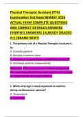 Physical Therapist Assistant &lpar;PTA&rpar;  Examination Test Bank NEWEST 2026  ACTUAL EXAM COMPLETE QUESTIONS  AND CORRECT DETAILED ANSWERS  &lpar;VERIFIED ANSWERS&rpar; &vert;ALREADY GRADED  A&plus;&vert;&vert;BRAND NEW&excl;&excl; 
