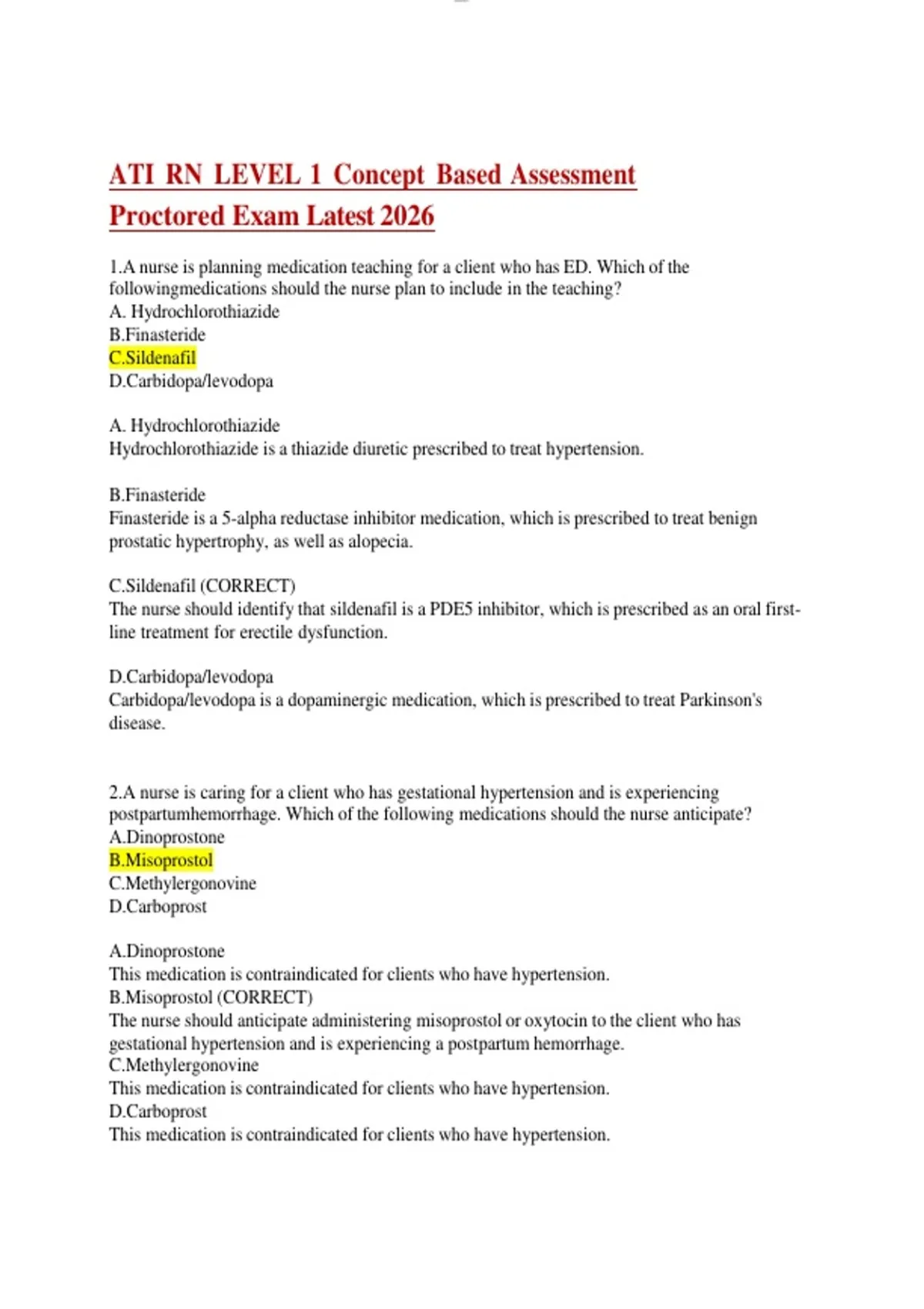 ATI RN Level 1 Concept-Based Assessment (Proctored Exam Latest 2026 ...