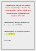 TEXAS BON JURISPRUDENCE FINAL EXAM 2026 2027 BANK EXAM QUESTIONS ACCURATE ACTUAL  EXAM &sol; FREQUENTLY TESTED QUESTIONS WITH  DETAILED ANSWERS &vert; GUARANTEED PASS &vert;  GRADED A &vert; BRAND NEW&excl;&excl;