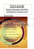 TEST BANK Theories Of Personality 10th Edition by Ryckman All 18 Chapters Covered