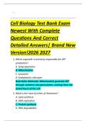 Cell Biology Test Bank Exam  Newest With Complete  Questions And Correct  Detailed Answers&vert; Brand New  Version&excl;2026 2027 