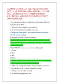 HAZMAT TECHNICIAN CERTIFICATION EXAM  ACTUAL QUESTIONS AND ANSWERS - LATEST  AND COMPLETE UPDATE WITH VERIFIED  SOLUTIONS &ndash; ASSURED PASS WITH INSTANT  DOWNLOAD PDF&period;