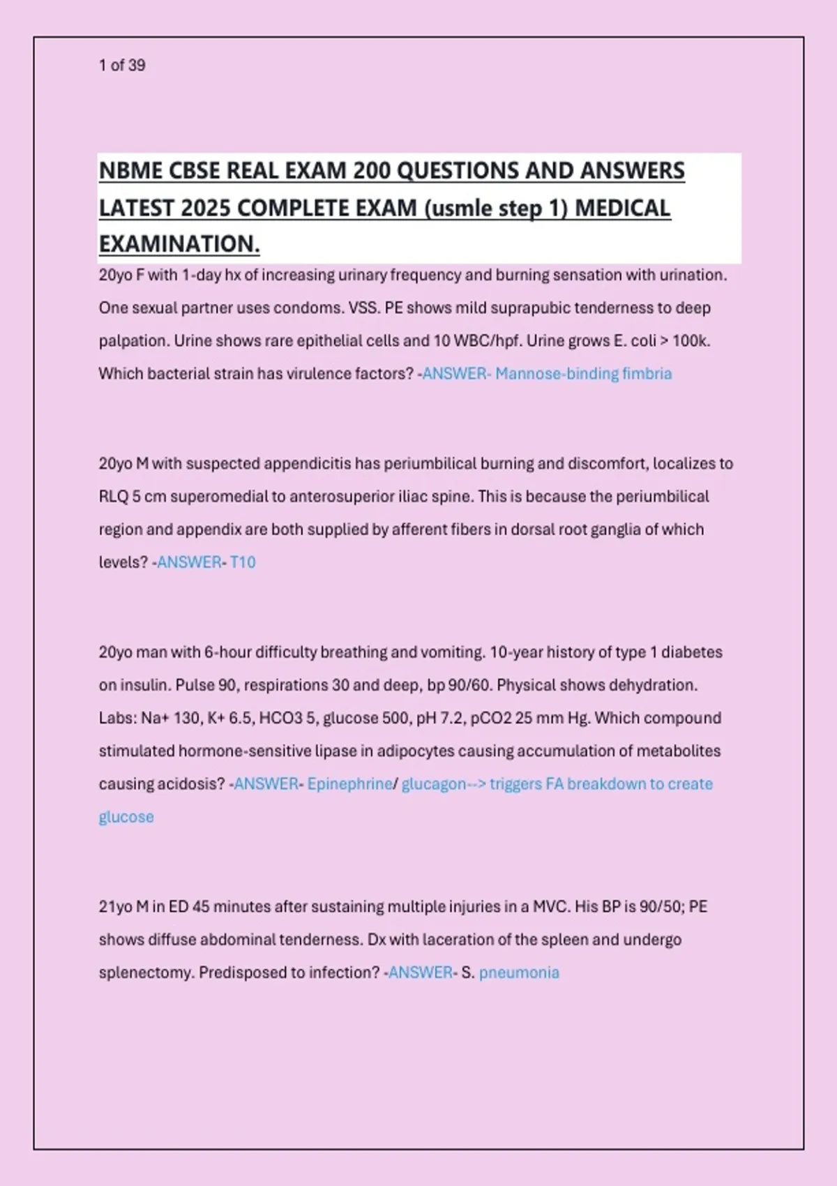 NBME CBSE Exam (200 Questions) – Comprehensive USMLE Step 1 Review with ...