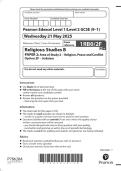 2025 Pearson Edexcel Level 1&sol;Level 2  GCSE &lpar;9&ndash;1&rpar; Religious Studies  PAPER 2&colon; Area of Study 2 &ndash; Religion&comma; Peace and Conflict Option 2 &ndash; Judaism Combined Question Paper and Marking Scheme