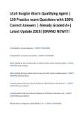 Utah Burglar Alarm Qualifying Agent &vert;  150 Practice exam Questions with 100&percnt;  Correct Answers &vert; Already Graded A&plus;&vert;  Latest Update 2026&vert;&vert;BRAND NEW&excl;&excl;&excl;&excl; 