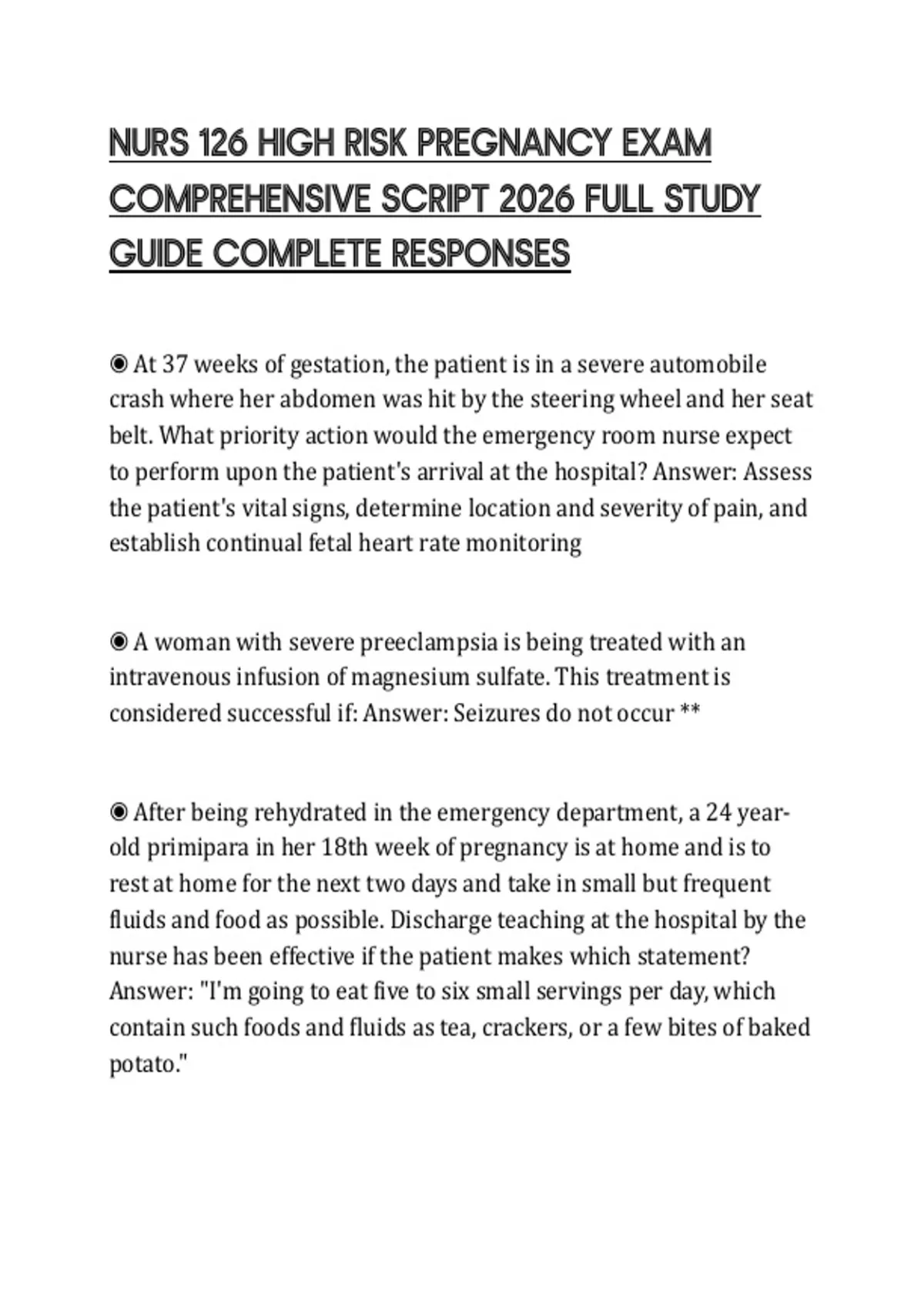 NURS 126 HIGH RISK PREGNANCY EXAM COMPREHENSIVE SCRIPT 2026 FULL STUDY ...