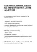 CALIFORNIA DMV PERMIT FINAL PAPER 2026 FULL QUESTIONS AND CORRECT ANSWERS ALREADY PASSED