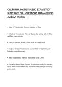 CALIFORNIA NOTARY PUBLIC EXAM STUDY SHEET 2026 FULL QUESTIONS AND ANSWERS ALREADY PASSED