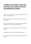 CAMBRIDGE IGCSE BUSINESS STUDIES FINAL EXAM SCRIPT 2026 COMPLETE QUESTIONS AND ANSWERS 100&percnt; CORRECT