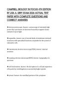 CAMPBELL BIOLOGY IN FOCUS 4TH EDITION BY LISA A&period; URRY EXAM 2026 ACTUAL TEST PAPER WITH COMPLETE QUESTIONS AND CORRECT ANSWERS