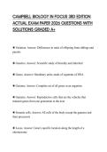 CAMPBELL BIOLOGY IN FOCUS 3RD EDITION ACTUAL EXAM PAPER 2026 QUESTIONS WITH SOLUTIONS GRADED A&plus;