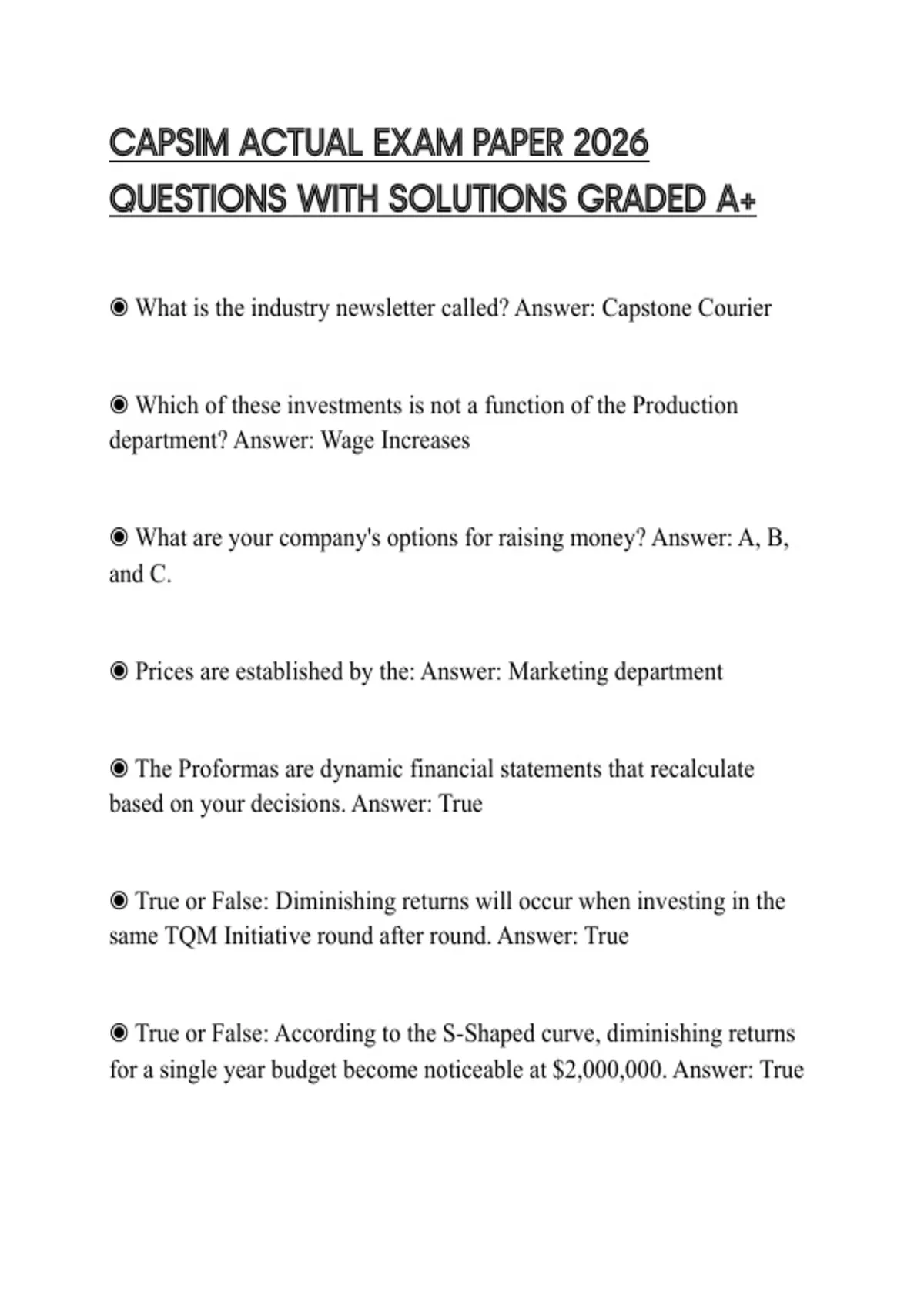 CAPSIM ACTUAL EXAM PAPER 2026 QUESTIONS WITH SOLUTIONS GRADED A+ ...
