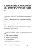 CAR DEALER LICENSE ACTUAL EXAM PAPER 2026 QUESTIONS WITH ANSWERS GRADED A&plus;