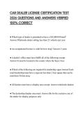 CAR DEALER LICENSE CERTIFICATION TEST 2026 QUESTIONS AND ANSWERS VERIFIED 100&percnt; CORRECT