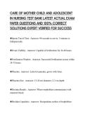 CARE OF MOTHER CHILD AND ADOLESCENT IN NURSING TEST BANK LATEST ACTUAL EXAM PAPER QUESTIONS AND 100&percnt; CORRECT SOLUTIONS EXPERT VERIFIED FOR SUCCESS