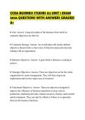 CCEA BUSINESS STUDIES A2 UNIT 1 EXAM 2026 QUESTIONS WITH ANSWERS GRADED A&plus;