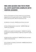 MED AIDE QUIZZES AND TESTS FROM ALL UNITS QUESTIONS COMPLETE WITH VERIFIED ANSWERS
