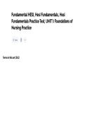 Fundamental HESI&comma; Hesi Fundamentals&comma; Hesi Fundamentals Practice Test&comma; UNIT 1- Foundations of Nursing Practice