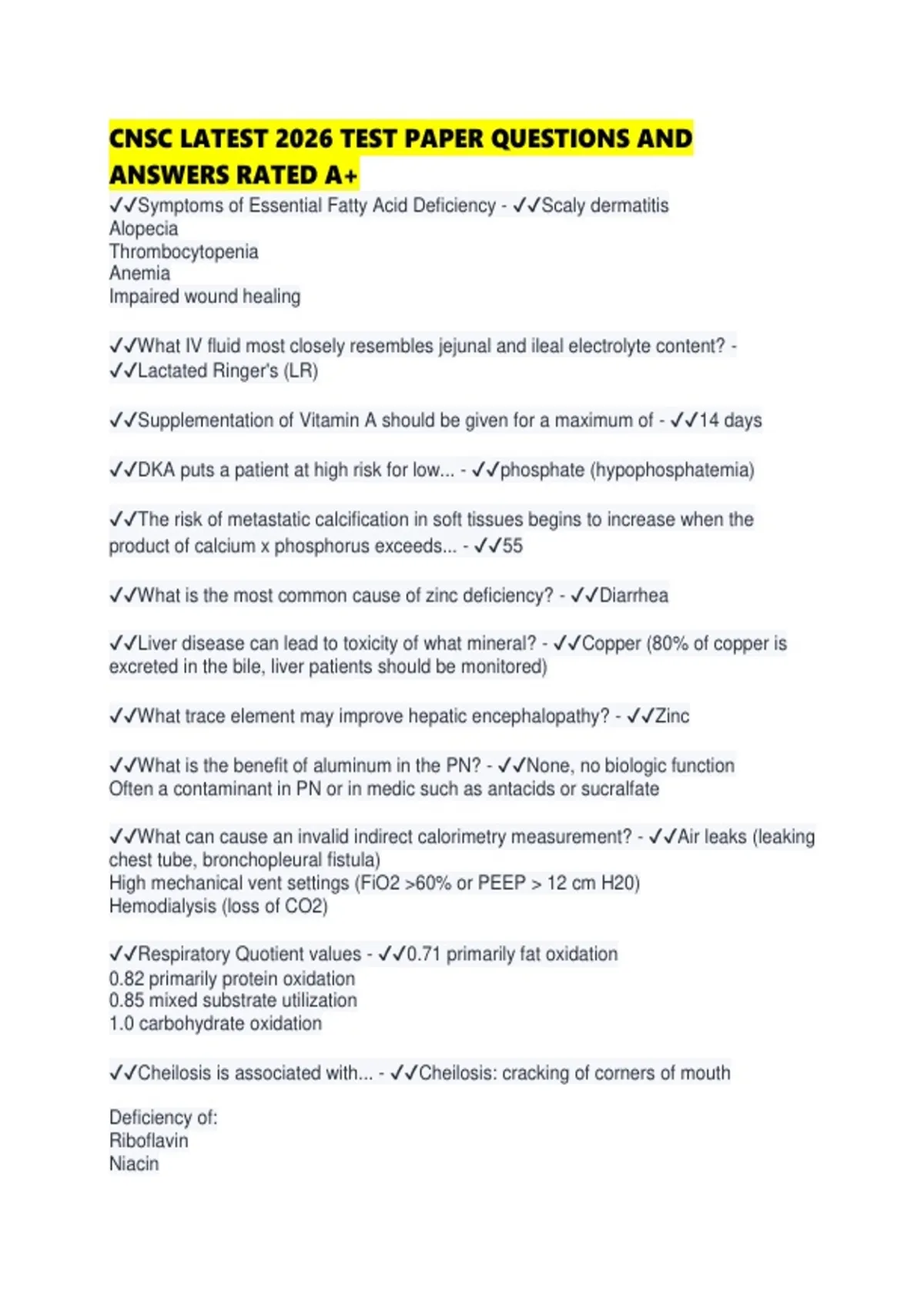 CNSC LATEST 2026 TEST PAPER QUESTIONS AND ANSWERS RATED - CNSC - Stuvia US