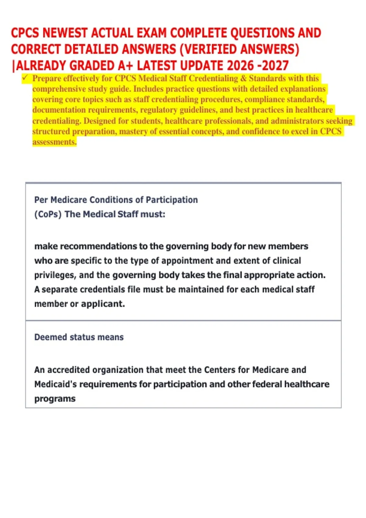 CPCS NEWEST ACTUAL EXAM COMPLETE QUESTIONS AND CORRECT DETAILED ANSWERS ...