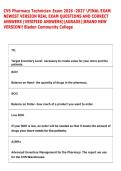 CVS Pharmacy Technician Exam 2026 -2027 FINAL EXAM  NEWEST VERSION REAL EXAM QUESTIONS AND CORRECT  ANSWERS &lpar;VERIFIED ANSWERS&rpar;&vert;AGRADE&vert;&vert;BRAND NEW  VERSION&excl;&excl; Bladen Community College 