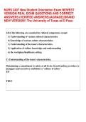 NURS 2407 New Student Orientation Exam NEWEST  VERSION REAL EXAM QUESTIONS AND CORRECT  ANSWERS &lpar;VERIFIED ANSWERS&rpar;&vert;AGRADE&vert;&vert;BRAND  NEW VERSION&excl;&excl; The University of Texas at El Paso  
