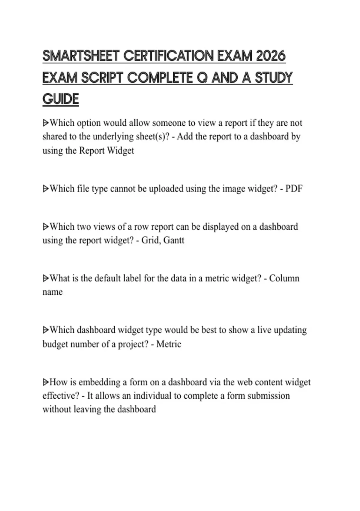 Script Sheet Exam SMARTSHEET CERTIFICATION EXAM 2026 EXAM SCRIPT COMPLETE Q AND A STUDY ...