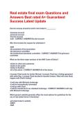Real estate final exam Questions and Answers Best rated A&plus; Guaranteed Success Latest Update