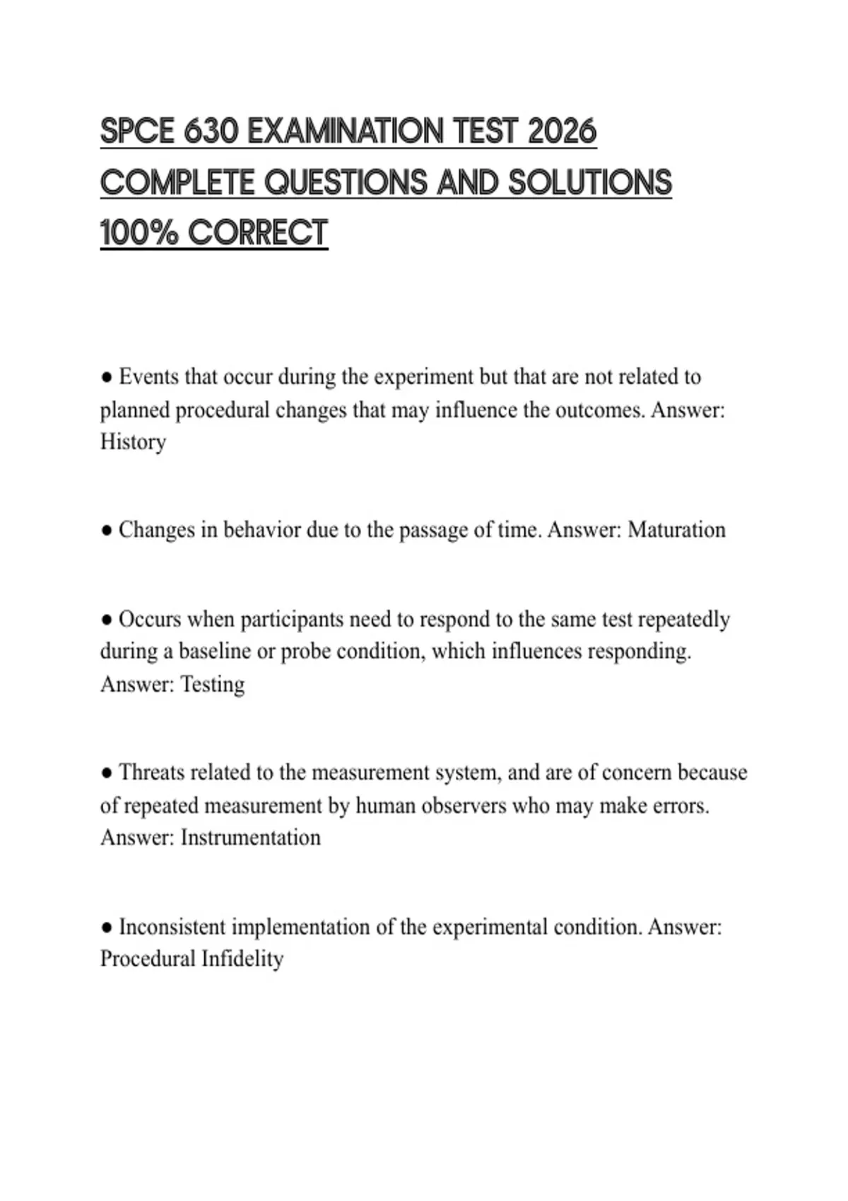 Spce Testing SPCE 630 EXAMINATION TEST 2026 COMPLETE QUESTIONS AND SOLUTIONS 100% ...