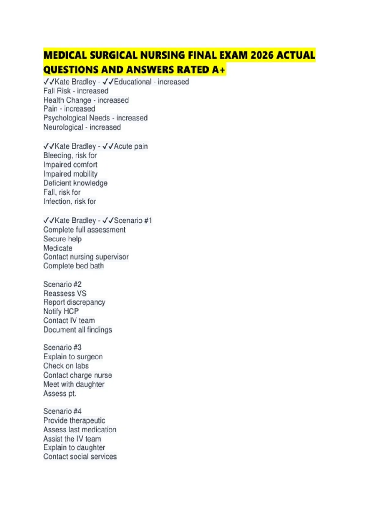 MEDICAL SURGICAL NURSING FINAL EXAM 2026 ACTUAL QUESTIONS AND ANSWERS ...