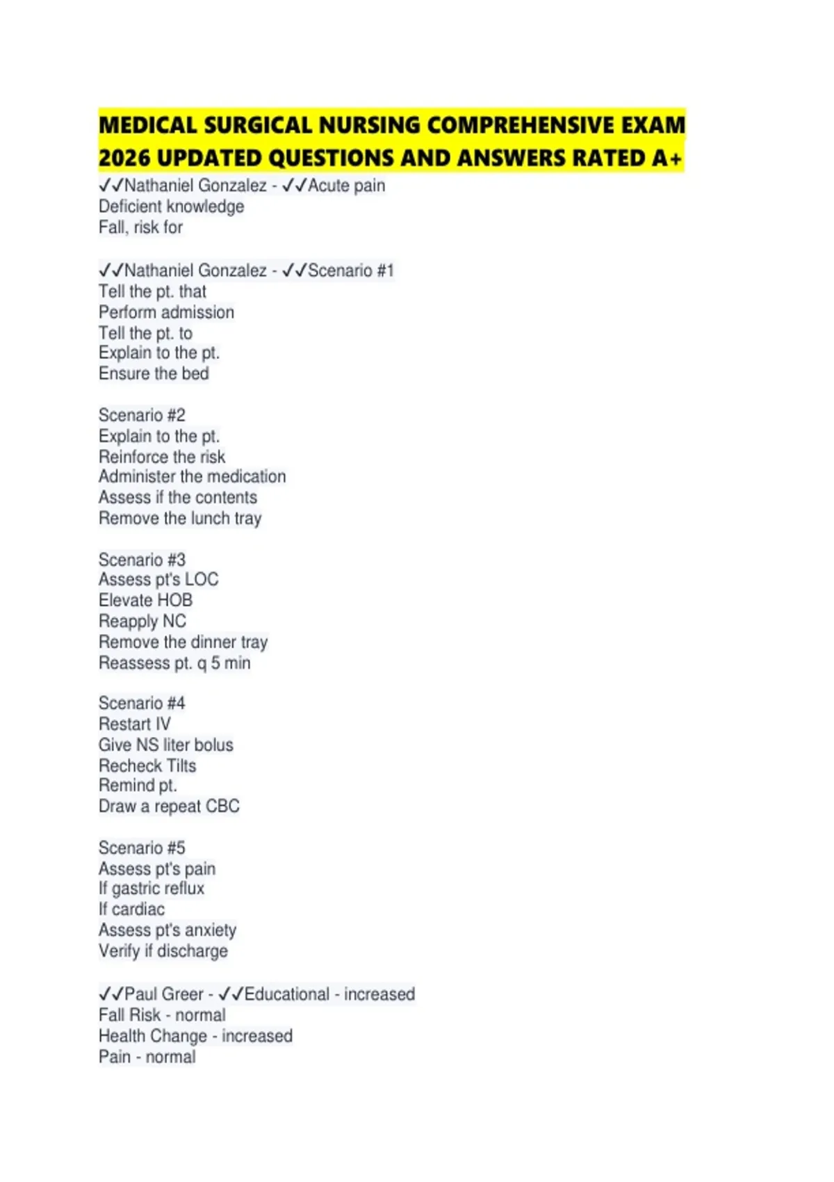 MEDICAL SURGICAL NURSING COMPREHENSIVE EXAM 2026 UPDATED QUESTIONS AND ...