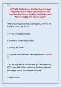 CPR&sol;AED Written Exam &vert;&vert;Verified Exam&excl;&excl;&excl;&vert;&vert; Most  Recent Exam 2026 Actual Complete Real Exam  Questions And Correct Answers &lpar;Verified Answers&rpar;  Already Graded A&plus; &vert;&vert; Newest Exam&excl;&excl;&excl;