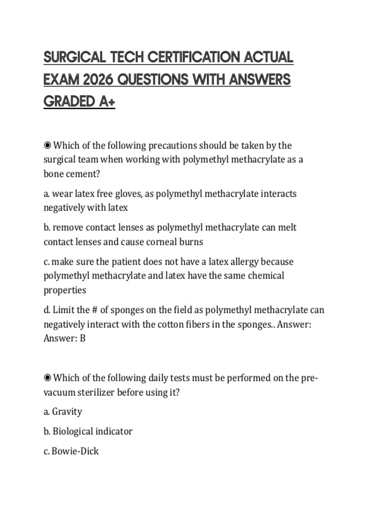 SURGICAL TECH CERTIFICATION ACTUAL EXAM 2026 QUESTIONS WITH ANSWERS ...
