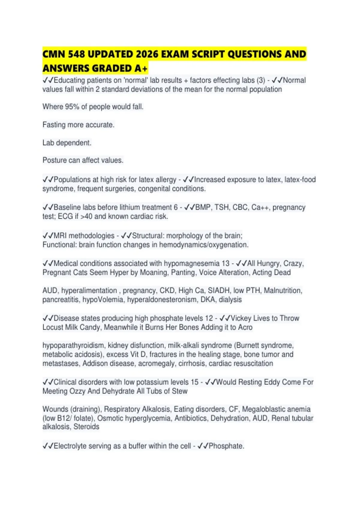 CMN 548 UPDATED 2026 EXAM SCRIPT QUESTIONS AND ANSWERS GRADED - CMN 548 ...