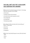 TACO BELL SHIFT LEAD TEST 2 EXAM SCRIPT 2026 QUESTIONS WITH ANSWERS