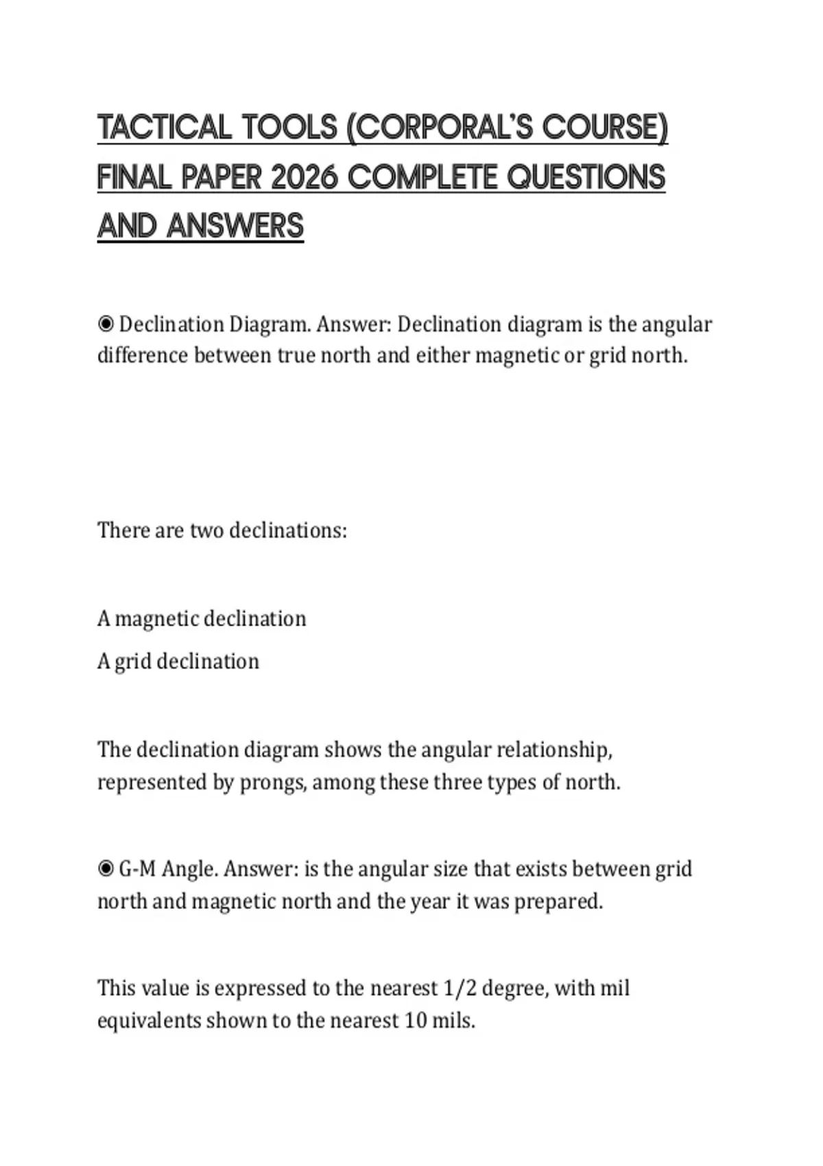 Questions Tactical TACTICAL TOOLS (CORPORAL’S COURSE) FINAL PAPER 2026 COMPLETE QUESTIONS ...